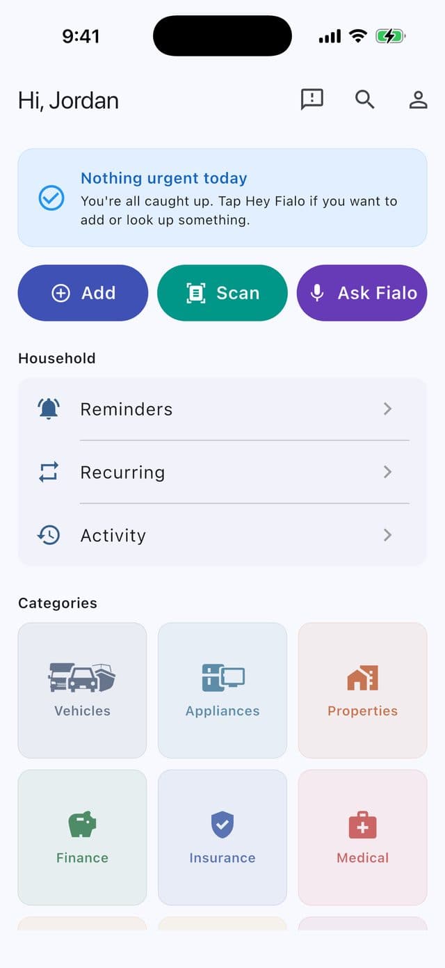 The MyBootie iPhone app home screen with categories and reminders